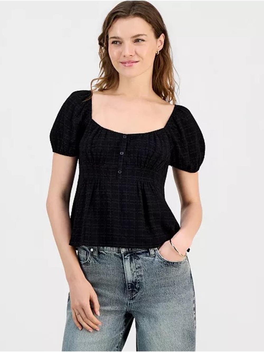 Sincerely Jules Puff-Sleeve Babydoll Top NWOT Size Small